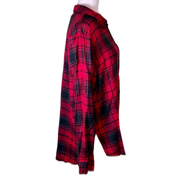 Women Cabincore Red Plaid Flannel Button Front Shirt Oversized Cozy Size XL - Picture 4 of 9